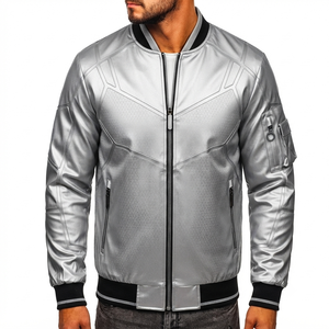 New Arrival <b>Men's</b> Stylish <b>Long</b> Sleeve Stand Collar Bomber <b>Jacket</b> Streetwear Plain Color Winter OEM Service Customized Front - Product Image 5