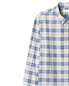 Camisa a cuadros personalizada para hombre, azul claro y beige, de manga larga, informal, de franela de algodón, suave, para uso diario, al por mayor. - Product Image 3