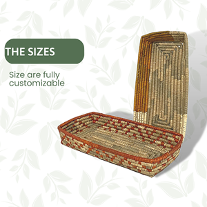 Bandeja de servicio de madera y ratán rectangular hecha a mano Bandeja de fruta tejida de algas marinas de granja rústica para comida y desayuno - Product Image 4