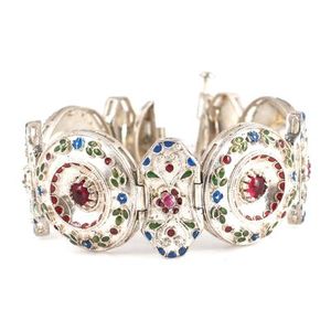 925 Sterling Silver Enamel Round Pattern Fine Charm <b>Bracelet</b> - Product Image 2