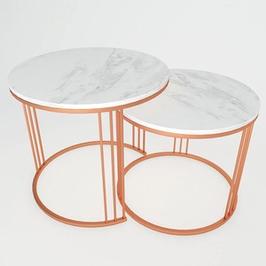 Table d'appoint moderne en marbre pour le salon en acier inoxydable Table basse moderne en marbre doré - Product Image 3