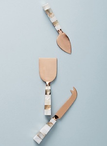 Juego de queso Chapado en plata de estilo americano con mango de diseño de mármol Rebanador y esparcidor de cuchara de acero inoxidable moderno - Product Image 5