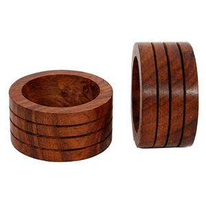 Ensemble d'anneaux de serviette en bois faits à la main pour la décoration de table à manger, design moderne avec incrustation dorée, parfait pour les mariages, les hôtels et l'usage domestique - Product Image 3