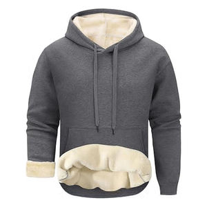 Men <b>Thick</b> <b>Fleece</b> Embroidered Beaded Hooded Pullover Hoodie Solid Design 100% Cotton Winter Warm - Product Image 1