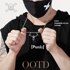 Collar con Colgante de Esqueleto Gótico para Hombre, Cadena de Aleación Plateada, Estilo Punk Biker, Joyería para Uso Diario y Fiestas - Product Image 4