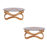 Table basse ronde en teck massif fabriqué à la main et en verre Design minimaliste avec des espaces de vie élégants