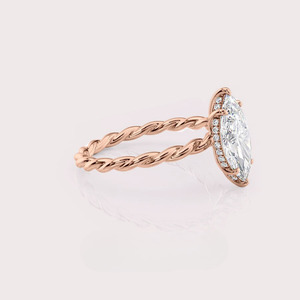 Marquise Cut Lab Grown Diamond Engagement <b>Ring</b> with Twisted Rope <b>Band</b> in 14k White / Yellow And Rose Gold - Product Image 3