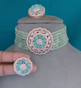 Iconic Precision Finish Premium Vibe Silver Polish CZ Pearls Look Choker Set With Earrings Party Wedding Collection for Women - Product Image 1