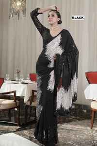 Sari de soirée élégant en georgette brodée, dernière tenue ethnique indienne, style designer, stock disponible, commandes en gros bienvenues - Product Image 3