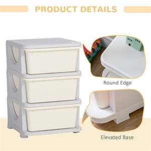 Armoire de rangement moderne en plastique pour enfants, 3 niveaux, blanc crème, organisateur durable pour chambre et école - Product Image 4