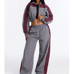 Custom High Quality Color Block Polyester Nylon <b>Zip</b> <b>up</b> Running Windbreaker Tracksuit Set for Women - Product Image 2