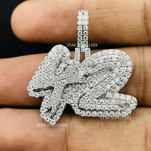 Pendentif Lettre Unisexe Personnalisé en Or 10K Plaqué Or, Sertie de Diamants de Laboratoire, Style Hip Hop Chrétien, Coupe Ronde Brillante - Product Image 3