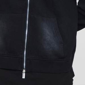 Sudaderas con capucha para hombre lavadas con logotipo personalizado negro al por mayor, sudaderas con capucha de invierno transpirables ecológicas, ropa de calle informal, sudaderas con capucha estampadas para hombre - Product Image 5