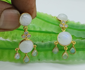 925แฮนด์เมดดีไซน์ไม่เหมือนใครต่างหูเงินสเตอร์ลิงต่างหูมูนสโตนชุบทองเครื่องประดับห้อยสำหรับผู้หญิงของขวัญแต่งงานสำหรับคุณแม่ - Product Image 3