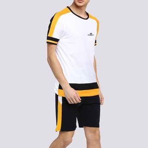 Ensemble t-shirt et short sur mesure en coton de couleur unie à prix réduit Ensemble t-shirt et short respirants pour hommes Vente en gros - Product Image 4