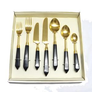 Luxury Stainless Steel Gold Plated Cutlery 7 Pcs Set With Minimalist Black Handles Perfect for Fine Dining and Entertaining - Product Image 1