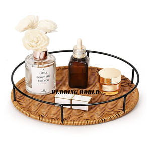 Forme ronde ensemble de deux plateaux en rotin personnalisé fini Designer nouveau plateau classique élégant Table décorative fantaisie plateau en rotin - Product Image 3