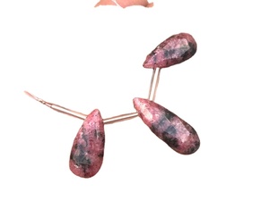 Pierre précieuse de Rhodonite naturelle 3 pièces à facettes en forme de poire perles de Briolette fabricant en gros véritable haute qualité - Product Image 1