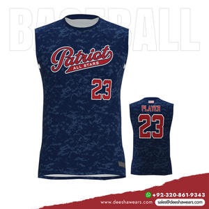 Maillot de baseball sans manches à col rond pour homme, uniforme d'équipe personnalisé, vêtements de sport respirants, 100% polyester, antibactérien - Product Image 2