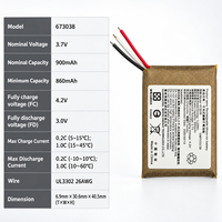 Baterai Lithium Polymer Isi Ulang 3.7V 900mAh 673038 dengan NTC untuk Sensor Suhu dan Kelembaban Nirkabel