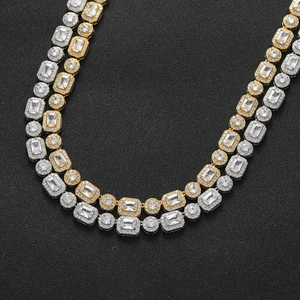 Elegante Cadena Chapada en Oro con Eslabones de Trébol con Incrustaciones de Diamantes Moissanite, Joyería de Moda Hip Hop de Lujo para Hombres y Mujeres, para Fiestas - Product Image 3