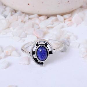 Bague en lapis-lazuli en spirale, plaquée rhodium, argent sterling 925, bijoux géométriques ovales de luxe, pierre précieuse délicate, cadeau de sagesse et de vérité - Product Image 4