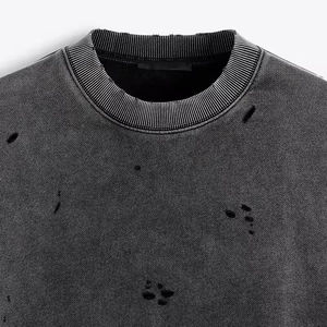 Sweat-shirts en molleton 100% coton surdimensionnés personnalisés pour hommes, poids lourd, lavage à l'acide, broderie délavée, logo imprimé, streetwear - Product Image 2