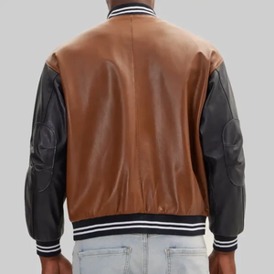 Chaqueta Varsity de Cuero con Forro para Hombre, Estilo Urbano, Cuello Alto, Logotipo Personalizado Serigrafiado, Diseño Frontal Impermeable - Product Image 5