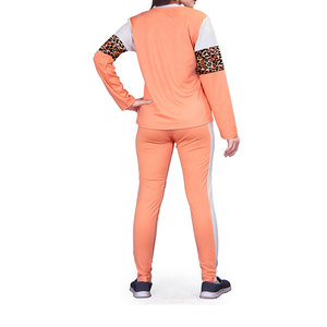 Ensemble de survêtement pour femme, imprimé léopard orange, manches longues, col rond, coupe sportive, pantalon long, respirant, en spandex et polyester - Product Image 4
