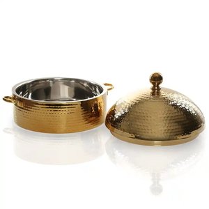 Royal Look Metal Hotpot martillado Acero inoxidable boda cazuelas plato con tapa chapado en oro Hotpot calentador de alimentos - Product Image 1