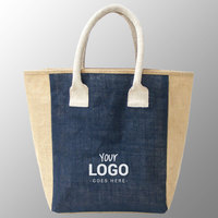 Bolsa de promoción de compras de yute personalizada, bolsa de yute negro y natural, asas de tela de algodón con sus logotipos impresos