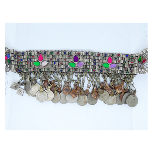 Conjunto de joyería étnica pashtún afgana Diseño raro con piedras de vidrio y cadenas colgantes de acero inoxidable para fiesta Islam religioso - Product Image 1