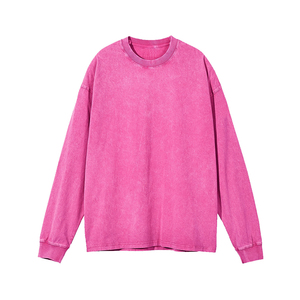 Camiseta lavada con ácido personalizada para hombre algodón 230G peso pesado de gran tamaño camisetas de manga larga Mujer al por mayor - Product Image 4