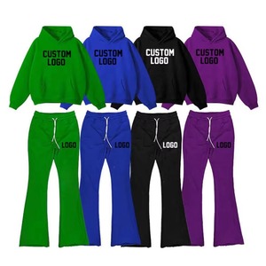 100% coton personnalisé unisexe Jogging survêtements surdimensionnés évasés appliques sweats à capuche poids lourd hiver imprimé Techniques - Product Image 3