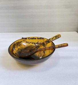 Handmade Resin Salad Bowl With Marble Texture Aqua Swirl Home Decoration Bowl Used in Home Hotel Restaurant <b>Dinnerware</b> Plates - Product Image 2