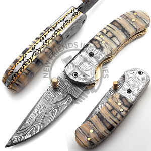 มีดพับเหล็กดามัสกัสแบบพกพาด้ามจับเรซินดีไซน์แบบพกพาสำหรับการล่าสัตว์กลางแจ้งการตั้งแคมป์ - Product Image 2