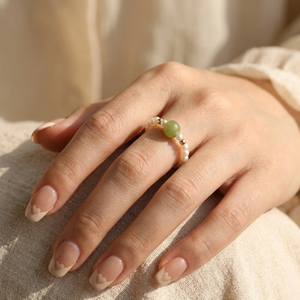 Anneau de serviette ouvert en perles d'eau douce naturelles cultivées à la main et en <span class=keywords><strong>pierre</strong></span> de jade verte pour femmes et filles, cadeau de bijoux bohème chic - Product Image 6