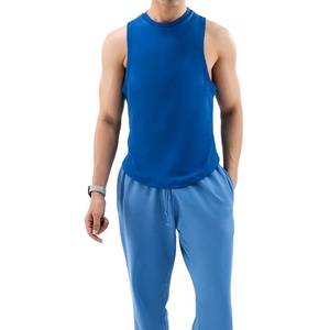 Cut Out Tank Top <b>Men</b> Sleeveless Summer Wear Fashion Plain Custom Logo Vintage Round Neck Curved Hem Cotton Jersey <b>Singlet</b> - Product Image 5