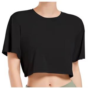 Custom <b>Women's</b> Pima Cotton Workout Short Sleeve Shirts <b>Loose</b> Crop <b>Tops</b> Gym Shirt Casual Cropped T-Shirts - Product Image 2