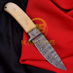 มีดทำมือสั่งทำพิเศษสไตล์คาวบอย ใบมีดเหล็กดามัสกัส ด้ามจับทำจากกระดูก คมกริบ พร้อมปลอกหนัง ของขวัญแนวอุตสาหกรรม - Product Image 4
