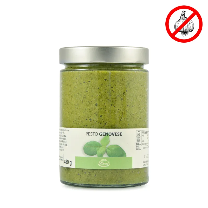 Pesto sem alho longa vida útil 480gr frasco de vidro tempero tradicional italiano feito com manjericão Liguria Itália