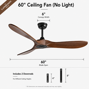 60 Inch Solid Wood Blades <b>Ceiling</b> Fan Without <b>Light</b> Quiet Reversible DC Motor with <b>Remote</b> <b>Control</b> for Bedroom - Product Image 5
