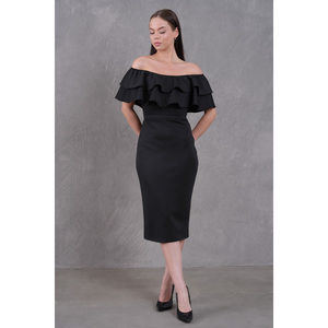 Vestido Midi Negro sin Tirantes para Mujer, Casual, Elegante, Cintura Natural, Poliéster, para Fiestas y Salidas Nocturnas - Product Image 6