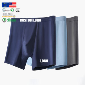 Boxers de <span class=keywords><strong>musculation</strong></span> pour hommes, couleur unie bleu marine, en tissu lisse, sous-vêtements sans couture en Spandex, faible MOQ - Product Image 2