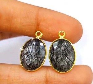 Colgante de Piedra de Cuarzo Rutilado Negro Genuino, Forma Oval Facetada, Joyería de Plata de Ley 925, Tamaño 10x12mm - Product Image 1
