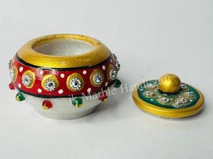 High Quality Handmade Marble <b>Stone</b> Storage Box Vermillion Dhani Design Best Price Wholesale Table Decor Gift Item Direct <b>Painted</b> - Product Image 2