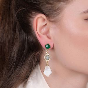 งานแฮนด์เมดสีเขียว ONYX labradorite Lace Agate DROP | ชุบทอง18K เครื่องประดับงานแต่งงานของผู้หญิงที่ทันสมัย | ขายส่งผู้ผลิต - Product Image 6