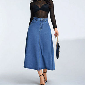 กระโปรงยีนส์ผ้าฝ้ายสั่งทำสไตล์วินเทจคุณภาพสูงสำหรับผู้หญิง ไซส์ XS ทรงตรง ยาวแบบแม็กซี่ แต่งระบายขาดๆ สไตล์ Y2K ทันสมัย รับผลิตแบบ OEM/ODM - Product Image 4