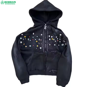 Ensemble de sweat-shirts personnalisés en coton épais coupe classique, effet délavé, avec fermeture éclair, strass et impression DTG - Product Image 2