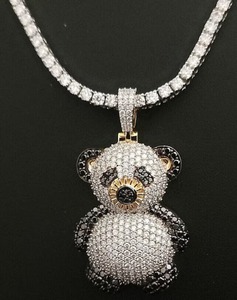 Pendentif glacé en argent sterling 925 blanc et noir Moissanite Teddy VVS Clarté utilisée pour la bague pendentif en diamant - Product Image 2